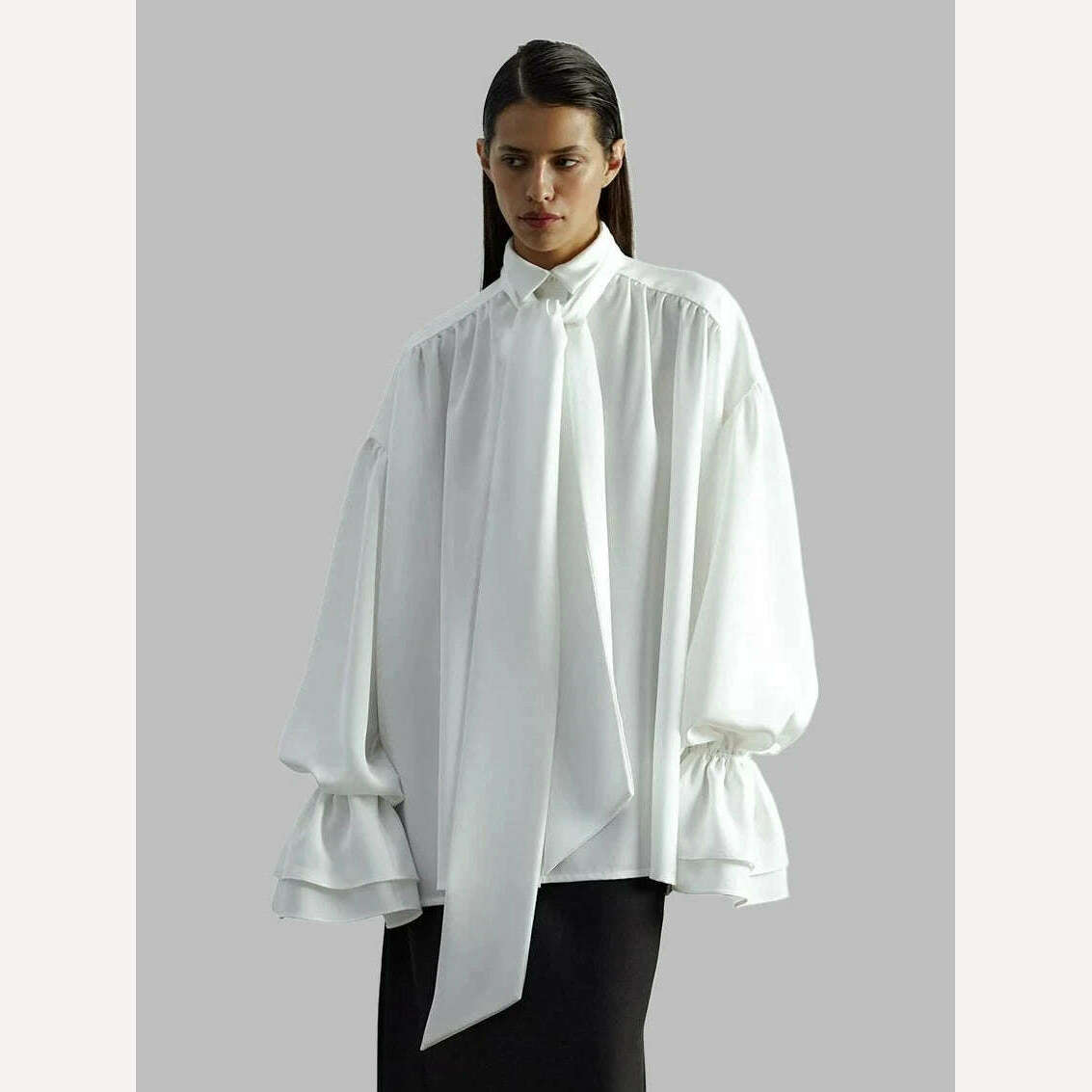 Clacive Casual Loose White Women'S Shirts 2024 Fashion Lapel Long Sleeve Office Blouses Elegant Lace-Up Ruffle Solid Top Female Boho Chic Blouse Clacive Casual Loose White Women'S Shirts 2024 Fashion Lapel Long Sleeve Office Blouses Elegant Lace-Up Ruffle Solid Top Female Boho Chic Blouse