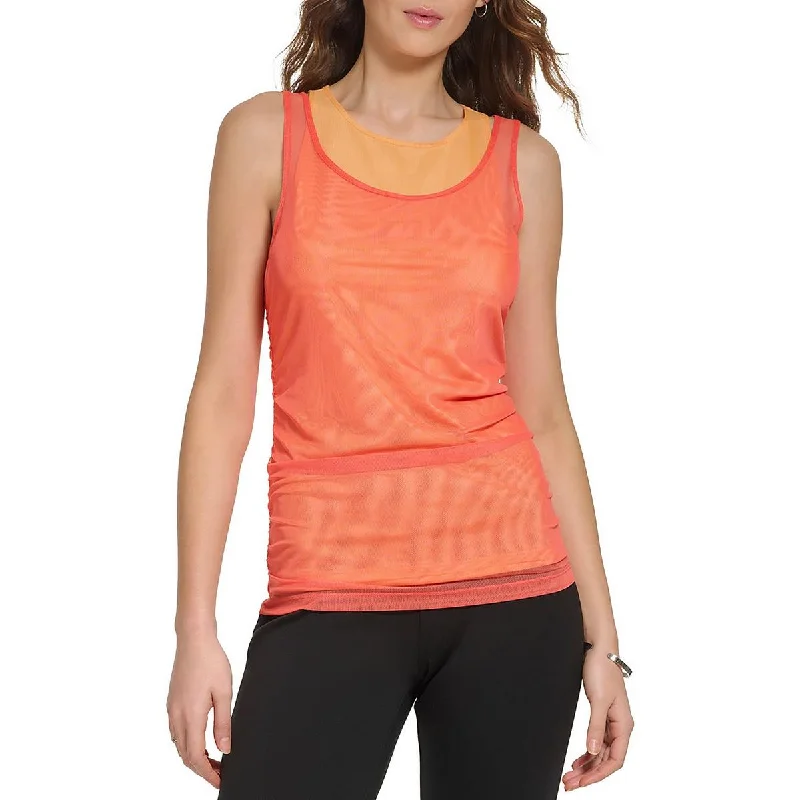 DKNY Womens Mesh Crewneck Blouse Feminine Satin Blouse
