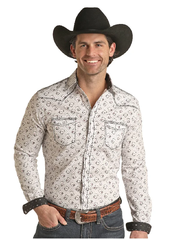 Men's Rough Stock Slim Fit Long Sleeve Snap Shirt Satin Drape Blouse