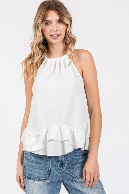 GeeGee Plus Ruffle Trim Sleeveless Blouse Relaxed Fit Blouse