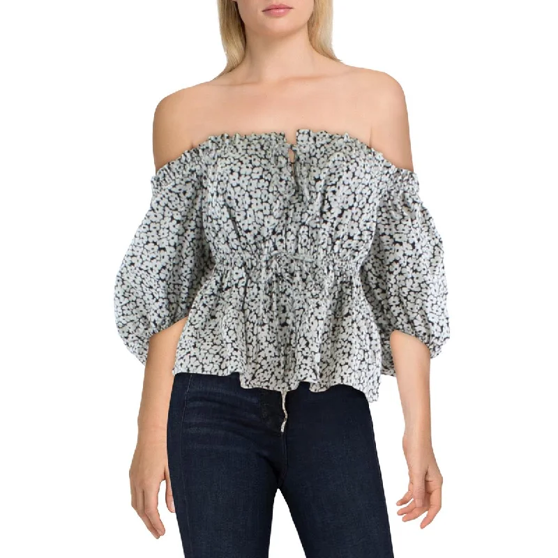 Polo Ralph Lauren Womens Floral Print Puff Sleeves Blouse Frilled Cuff Blouse