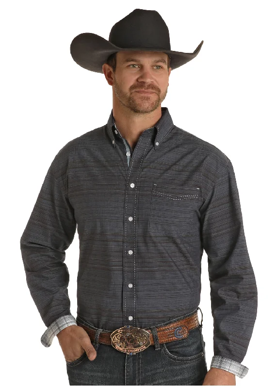 Rough Stock Men's Grey Button Down Shirt Elegant Silk Blouse