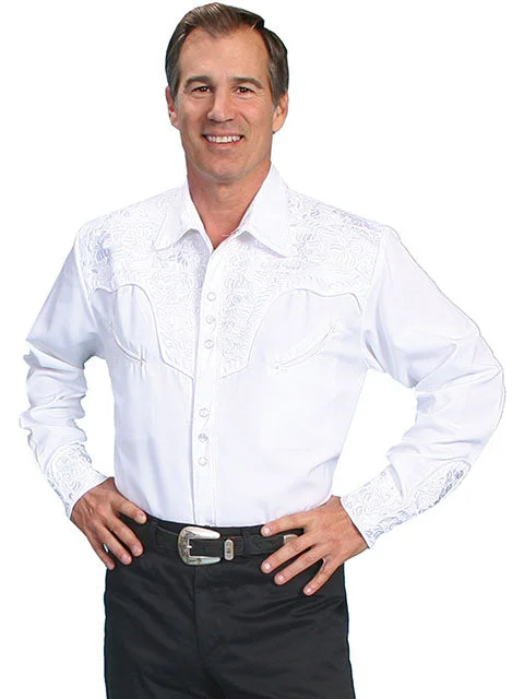 Scully Men's White Tonal Embroidered Western Snap Shirt Soft Modal Blouse