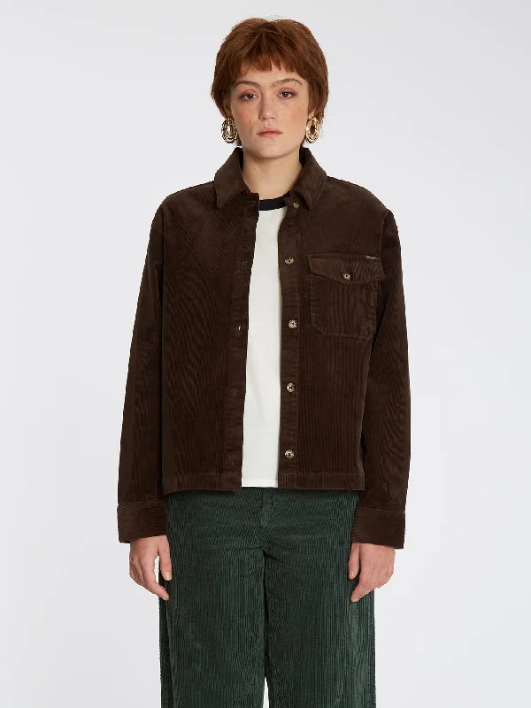 Sha Lala Shacket - Espresso Embroidered Floral Blouse