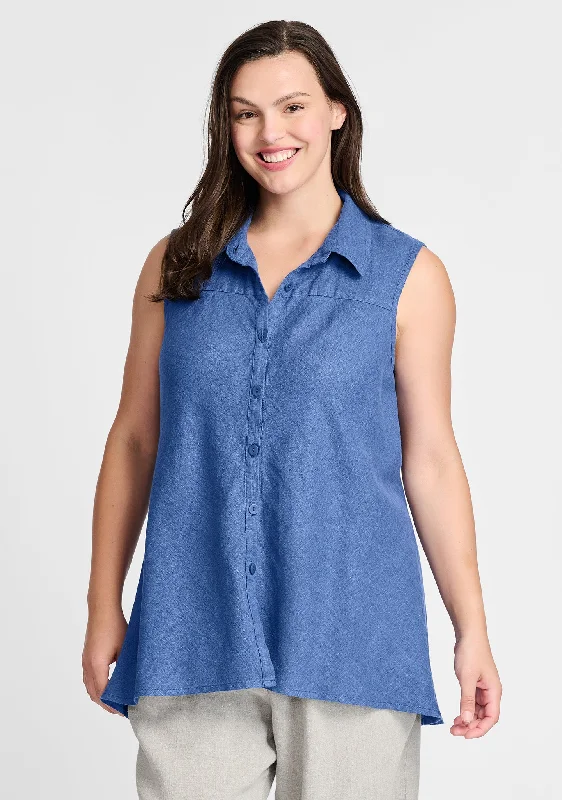 Skyline Blouse - Sleeveless Linen Blouse - FINAL SALE Embellished Collar Blouse