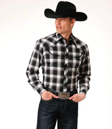Stetson Men's Long Sleeve Retro Plaid Snap Shirt Puff Sleeve Blouse