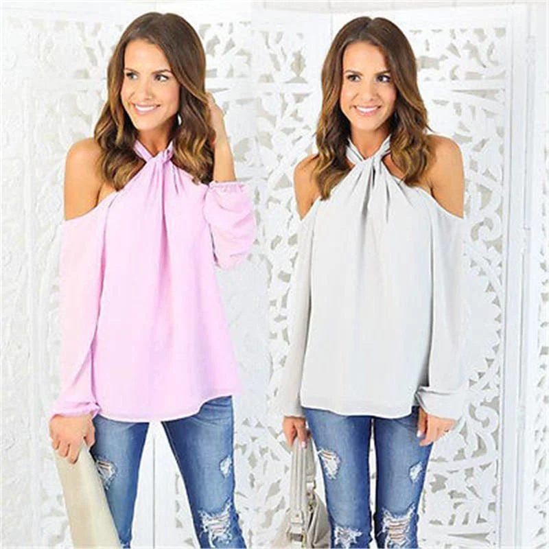 summer Womens sexy blouses girl Sexy Long Sleeve Off The Shoulder Chiffon Tops Blouse Shirt female blusas Casual Halter Romantic Lace Blouse summer Womens sexy blouses girl Sexy Long Sleeve Off The Shoulder Chiffon Tops Blouse Shirt female blusas Casual Halter Romantic Lace Blouse