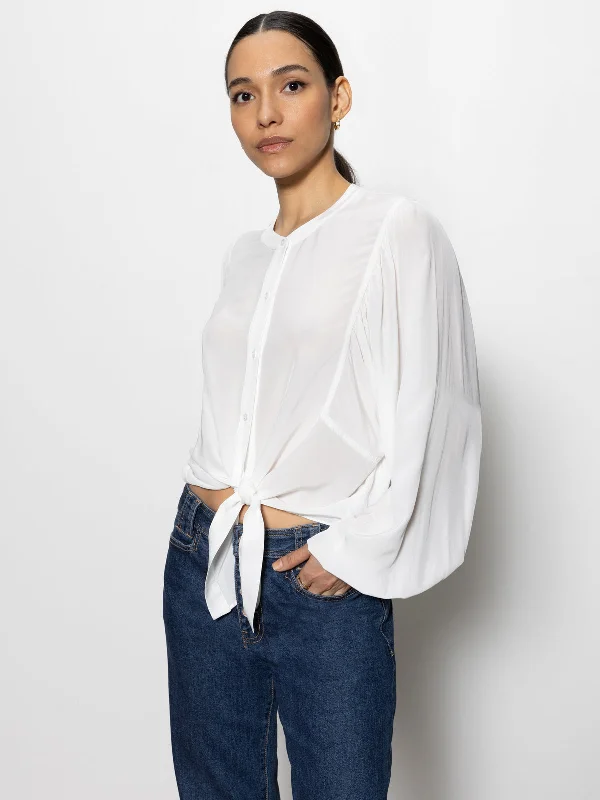 Tie Front Volume Blouse Chalk Feminine Pastel Blouse