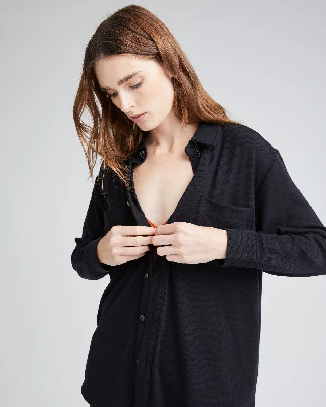 Women's Cozy Rib Shacket Balloon Sleeve Blouse
