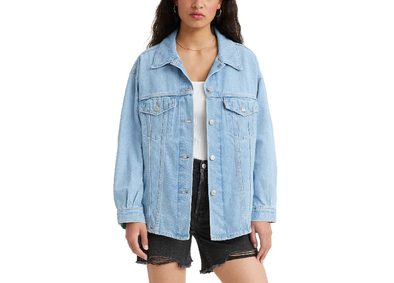 Women's Denim Pocket-Front Trucker Shacket Smart Casual Blouse