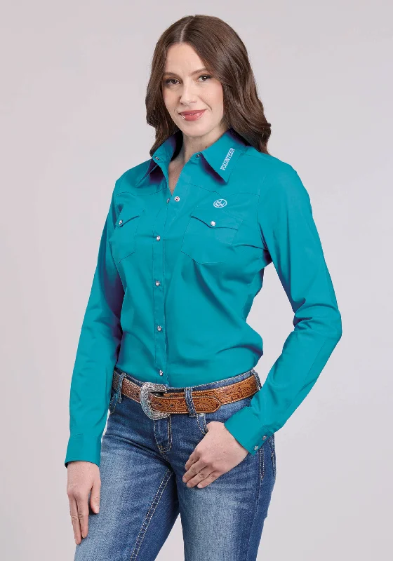 WOMEN'S LONG SLEEVE BLOUSE* 1 POINT FRONT AND BACK YOKES* 2 ONE POINT POCKET FLAPS *   2 SNAP CUFF* BUST DARTS* EMBROIDERY DETAIL ON FRONT AND BACK Silky Tunic Blouse