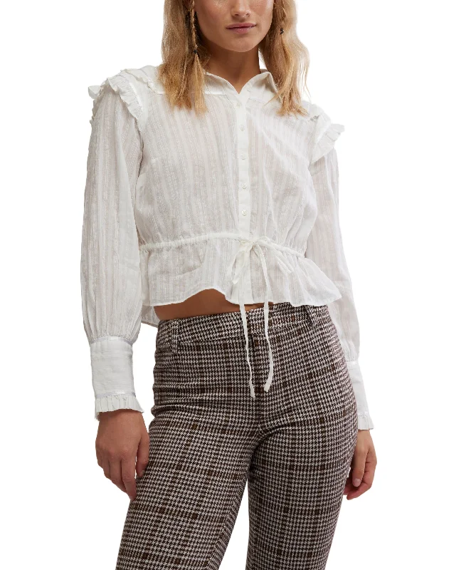 FREE PEOPLE DAYBREAK SOLID BLOUSE Sheer Mesh Blouse