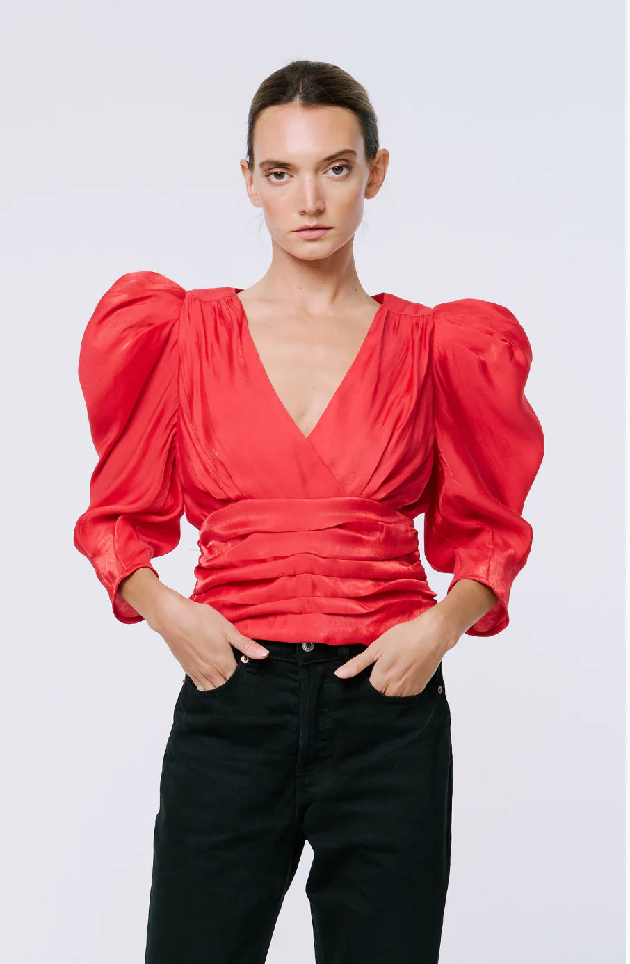 CIEBON FARRAH SHIMMER SATIN BLOUSE Classic Minimalist Blouse