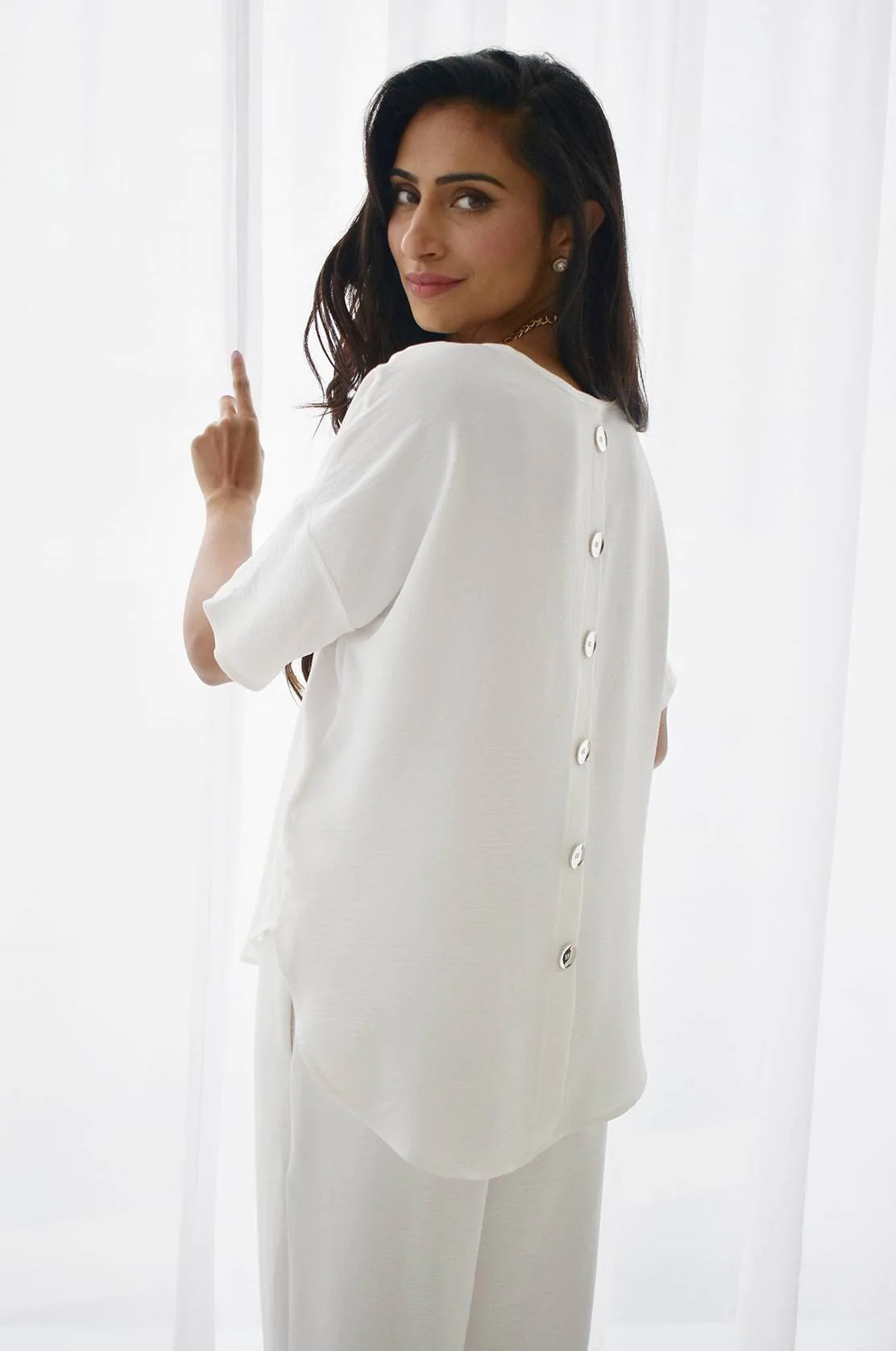 BUTTON DETAIL BLOUSE Collared Satin Blouse
