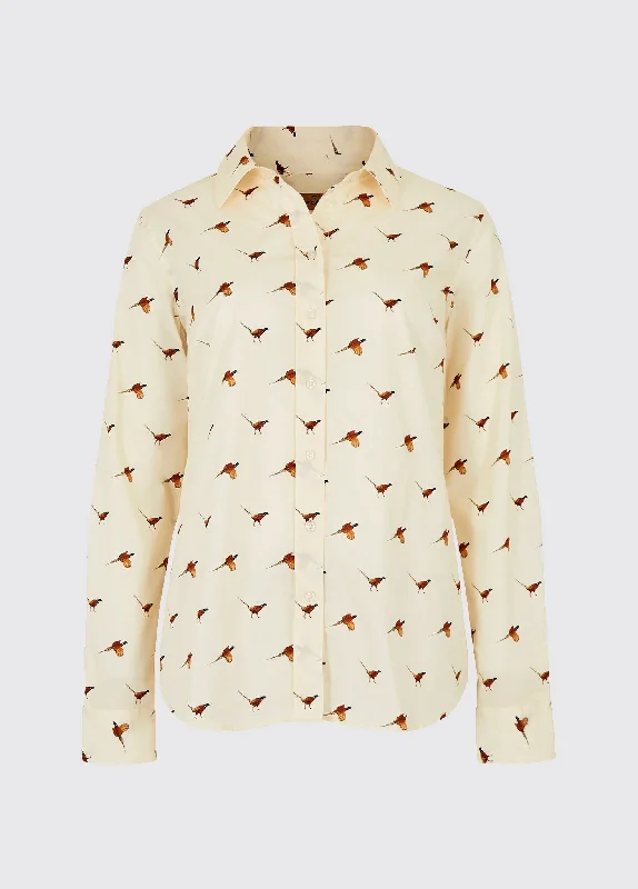Calamint Fazantmotief Blouse voor Dames - Cream Satin Bow Blouse