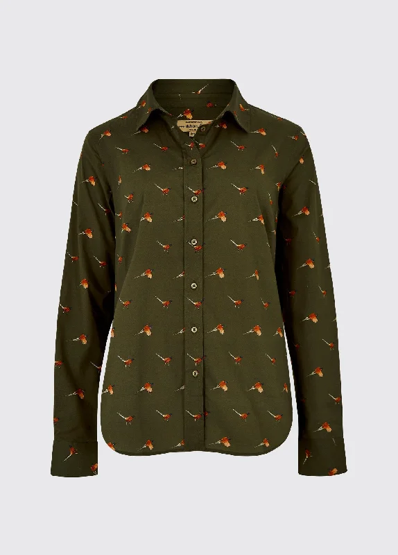 Calamint Fazantmotief Blouse voor Dames - Olive Gathered Detail Blouse