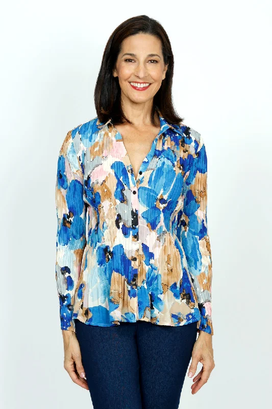 Cali Girls Watercolor Floral Pleated Blouse Soft Modal Blouse