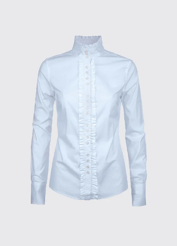 Chamomile ruche blouse - Pale Blue Office Formal Blouse