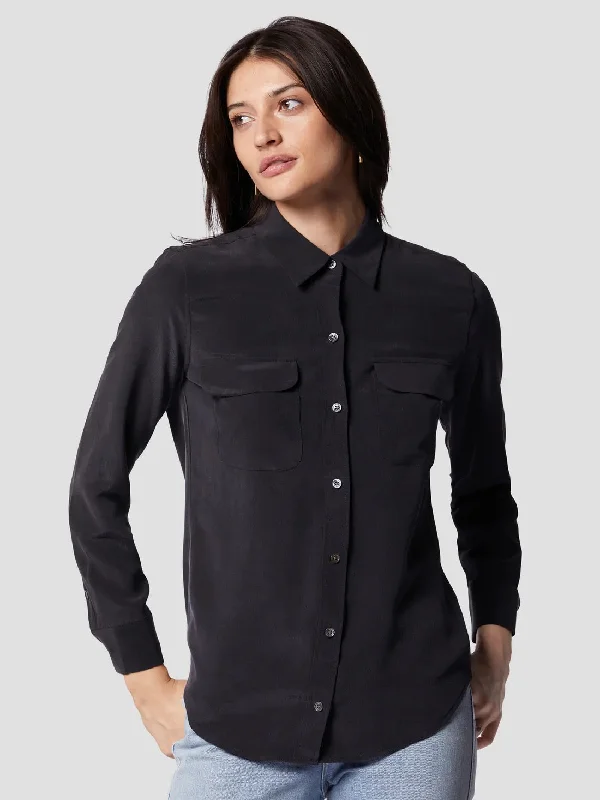 EQUIPMENT Slim Signature Silk Shirt Blouse - TRUE BLACK Boho Chic Blouse