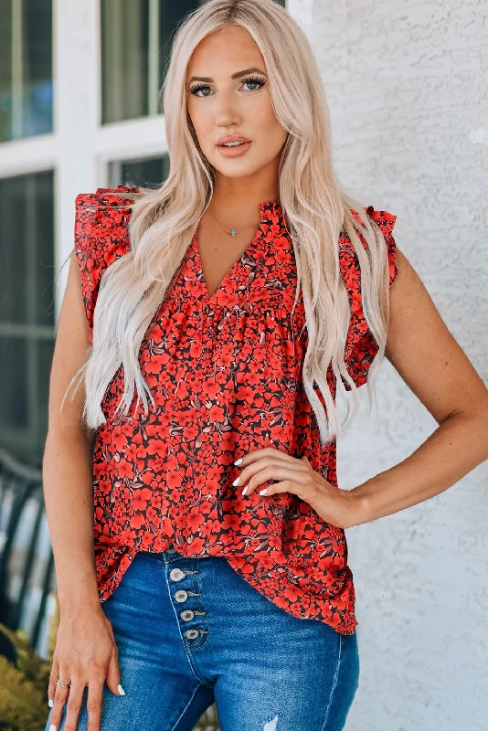 Floral Flutter Sleeve Blouse Romantic Lace Blouse