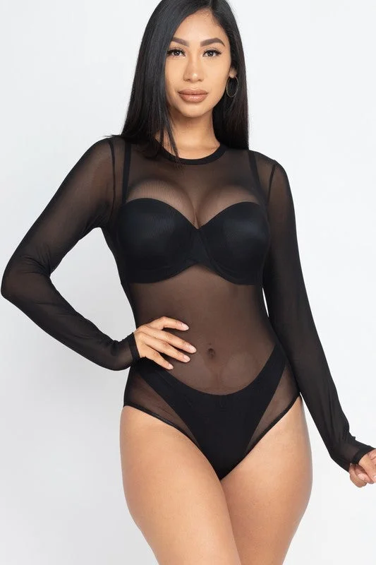 Mesh shirt Sheer blouse Long Sleeves Bodysuit Subtle Shimmer Blouse