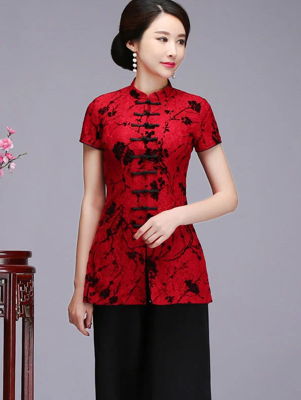 Mother's Floral Lace Qipao / Cheongsam Blouse Top Loose Fit Blouse