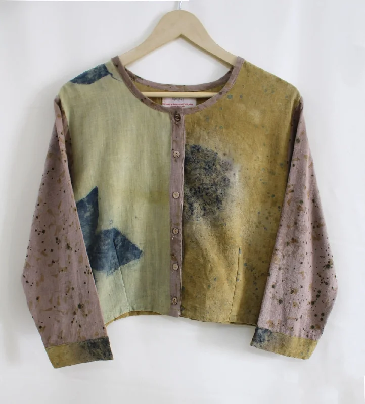 Patra- Handwoven Khadi Organic Cotton Blouse- Green & Brown Double-Layered Blouse