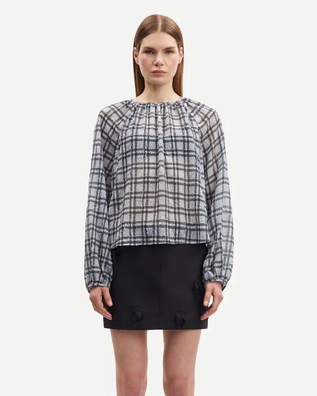 SAVIRA BLOUSE 15462 / BLUE IRON CHECK Backless Summer Blouse