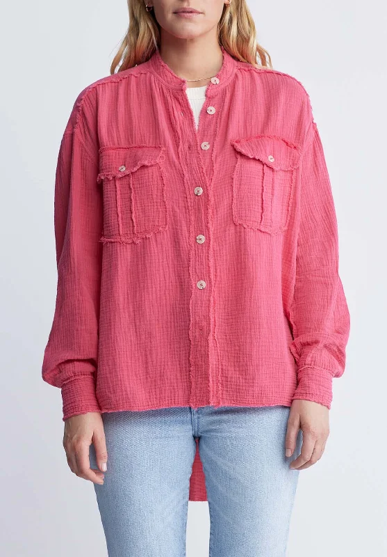 Taylee Women’s Oversized Blouse in Viva Magenta - WT0089P Classic Striped Blouse