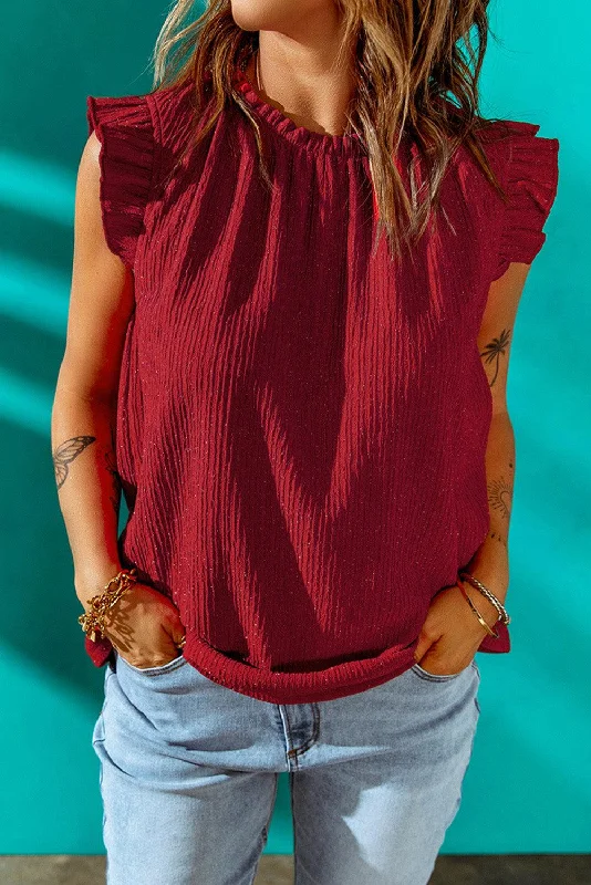 Textured Flutter Sleeve Blouse Loose Oversized Blouse
