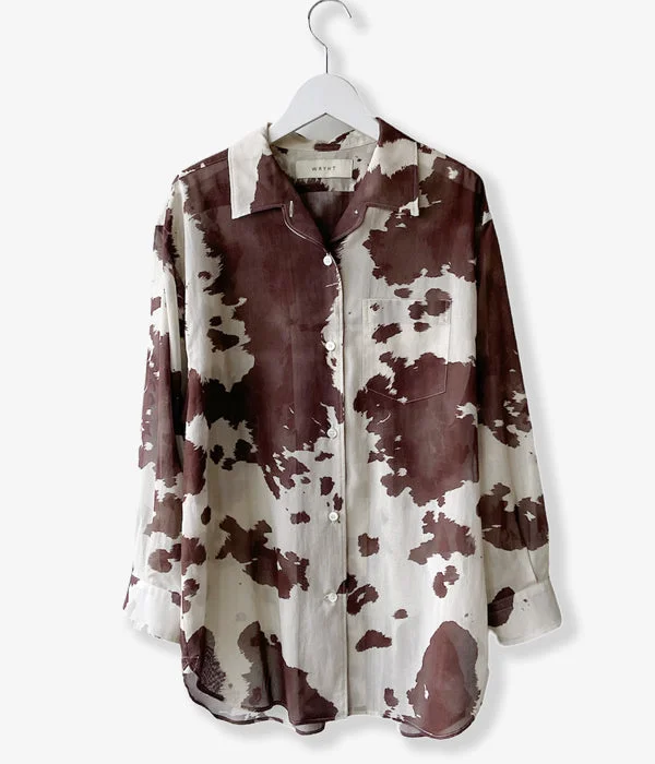 WRYHT/ONE-PIECE COLLAR BLOUSE/COW(ESPRESSO) Feminine Pastel Blouse