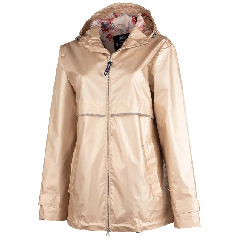 Charles River Women's Champagne/Floral New Englander Rain Jacket with Floral Printed Lining Bomber Jacket Anorak Windbreaker Charles River Women's Champagne/Floral New Englander Rain Jacket with Floral Printed Lining Bomber Jacket Anorak Windbreaker