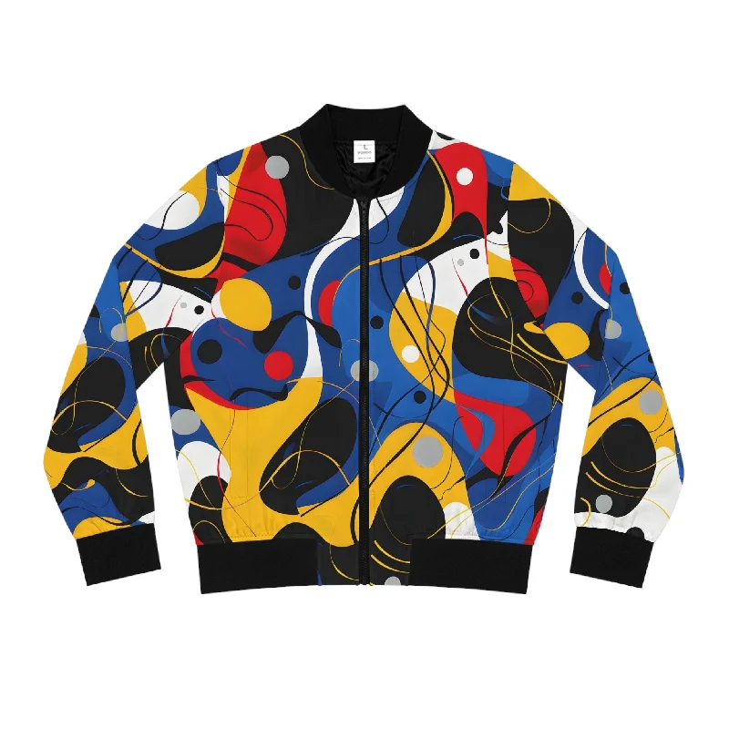 Women's Abstract Blue Bomber Jacket Knit Jacket Woven Jacket Fleece Jacket