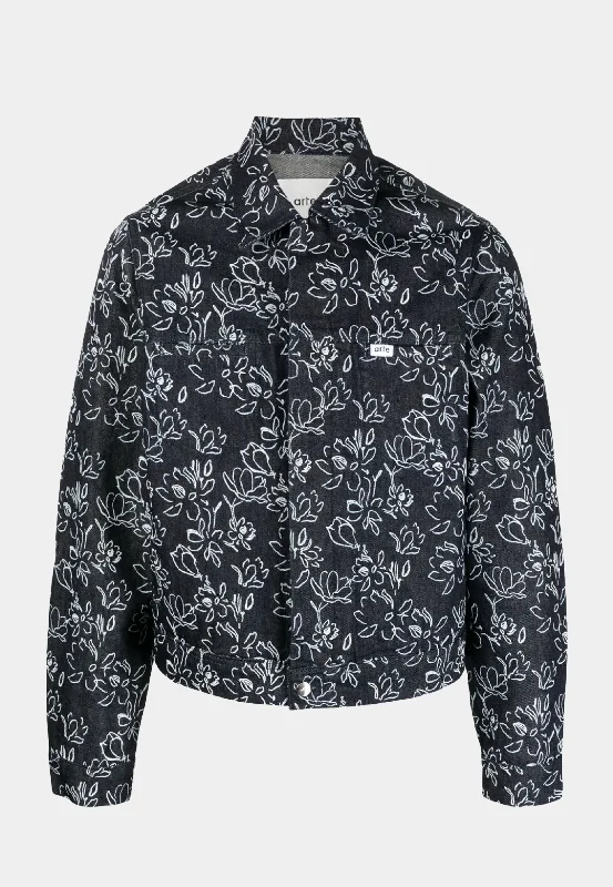 ARTE Jones Flowers Denim Jacket - Navy Herringbone Jacket Houndstooth Jacket Plaid Jacket ARTE Jones Flowers Denim Jacket - Navy Herringbone Jacket Houndstooth Jacket Plaid Jacket