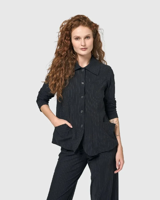 Audrey Shirt Jacket, Pinstripes Anorak Shell Jacket Lightweight Jacket