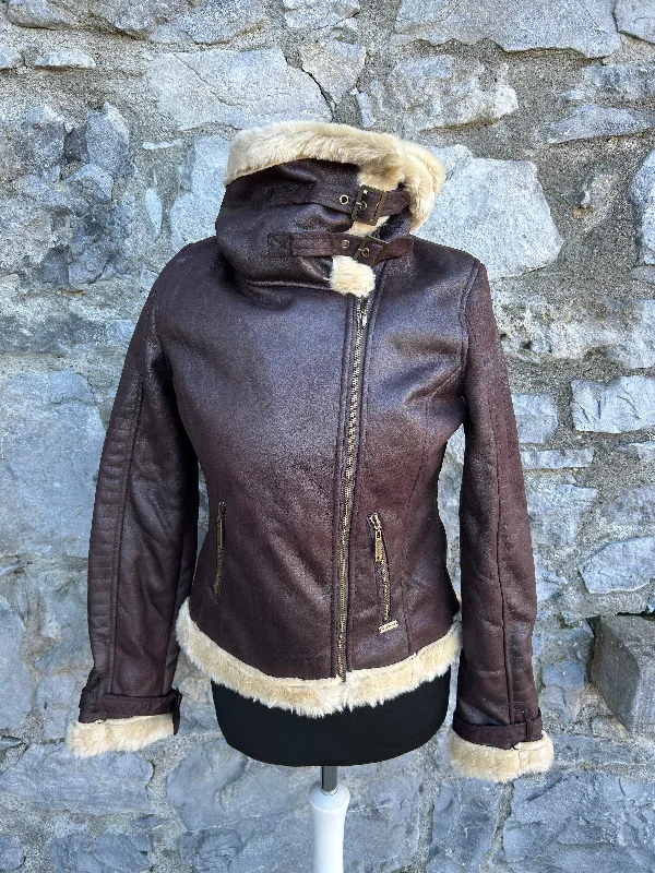 Brown aviator lined jacket uk 6-8 Cotton Jacket Linen Jacket Terry Jacket