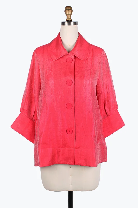 Damee Solid Wide Ball Collar Jacket in Coral Red - 4741-CRD Jacket Blazer Coat