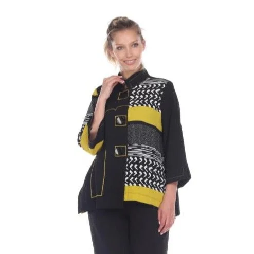 Moonlight Mixed-Media Button Front Jacket in Mustard - 2845-MUS Knit Jacket Woven Jacket Fleece Jacket Moonlight Mixed-Media Button Front Jacket in Mustard - 2845-MUS Knit Jacket Woven Jacket Fleece Jacket