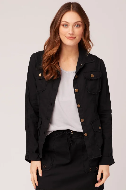 Cotton Linen Raw Edge Safari Jacket Notch Collar Peter Pan Collar Cowl Neck