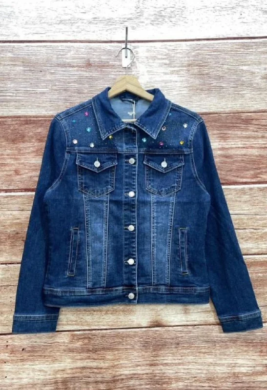 Jewel encrusted denim Jacket Zippered Front Buttoned Front Snap Front