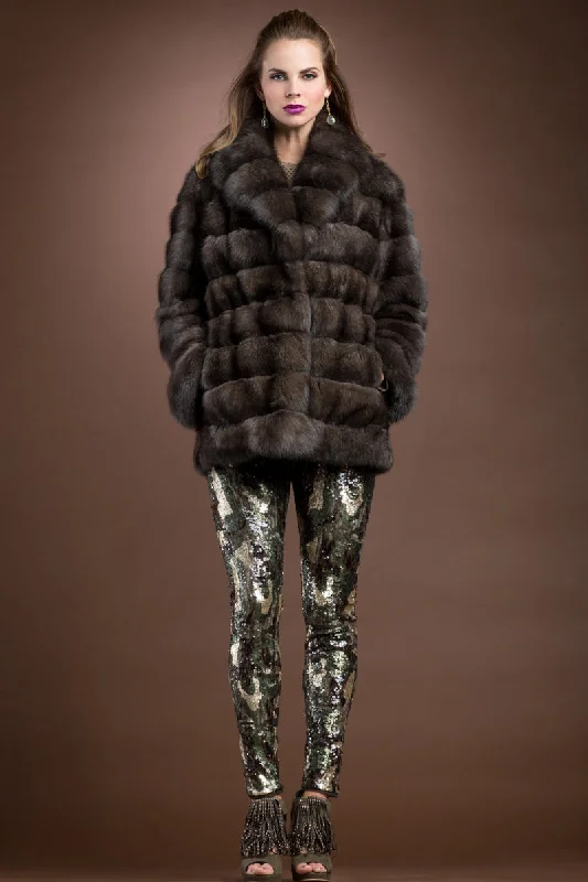 Russian Horizontal Sable Fur Jacket Fleece Jacket Down Jacket Parka
