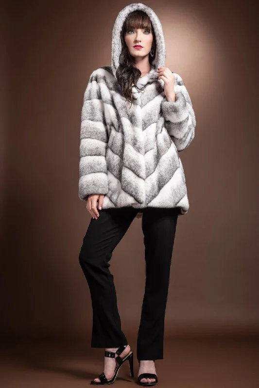 Hooded Chevron Black Cross Mink Fur Jacket Striped Jacket Polka Dot Jacket Floral Jacket