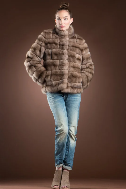 Tortora Brick Pattern Russian Sable Fur Jacket Tailored Jacket Straight Jacket A-Line Jacket Tortora Brick Pattern Russian Sable Fur Jacket Tailored Jacket Straight Jacket A-Line Jacket