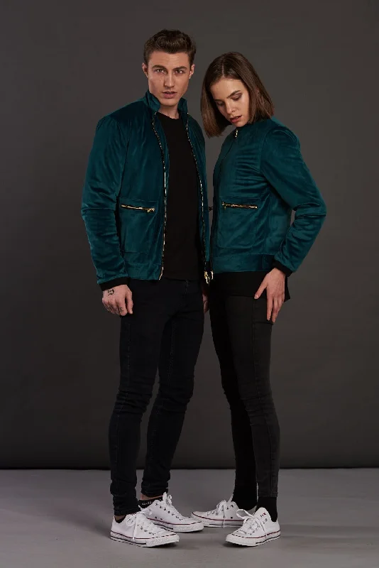 Soot and Ty Velvet Emerald Quilted Biker Jacket Welt Pockets Slit Pockets Flap Pockets Soot and Ty Velvet Emerald Quilted Biker Jacket Welt Pockets Slit Pockets Flap Pockets