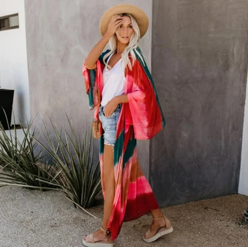 Extra-Long Loose Beach Sunscreen Tie-Dye Cardigan Jacket Plaid Jacket Tartan Jacket Houndstooth Jacket Extra-Long Loose Beach Sunscreen Tie-Dye Cardigan Jacket Plaid Jacket Tartan Jacket Houndstooth Jacket