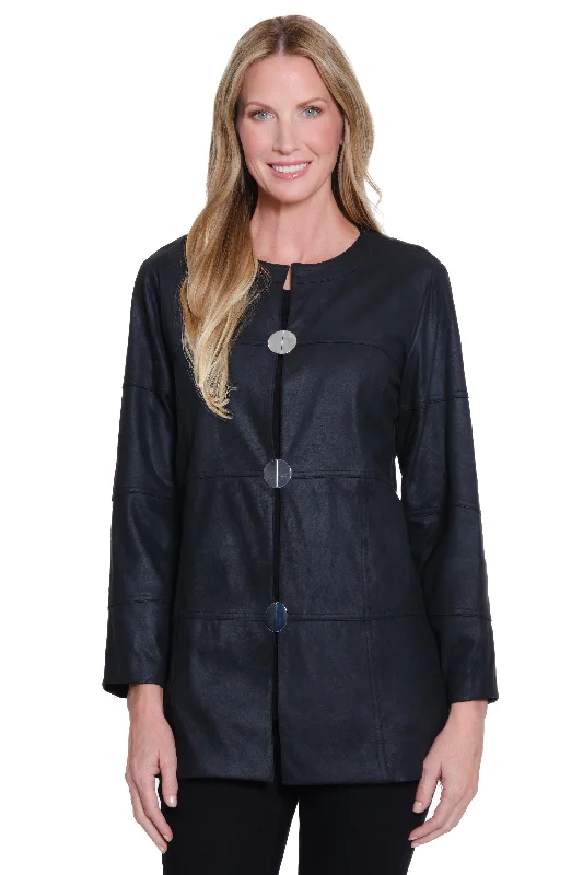 Faux Suede Hook/Eye Closure Jacket - Black V-Neck Jacket Boat Neck Jacket Square Neck Jacket