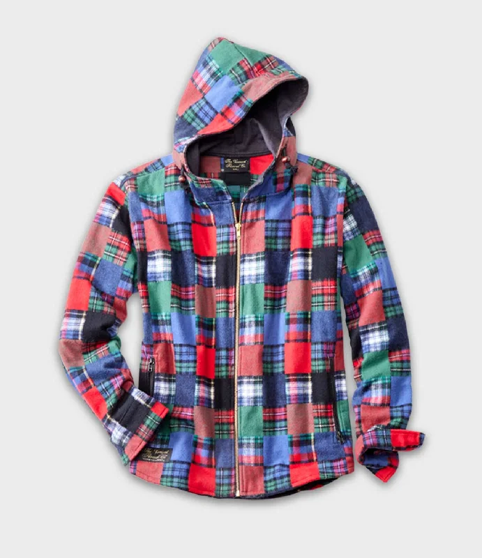 Hooded Flannel Zip Jacket Snapped Jacket Toggled Jacket Drawstring Jacket