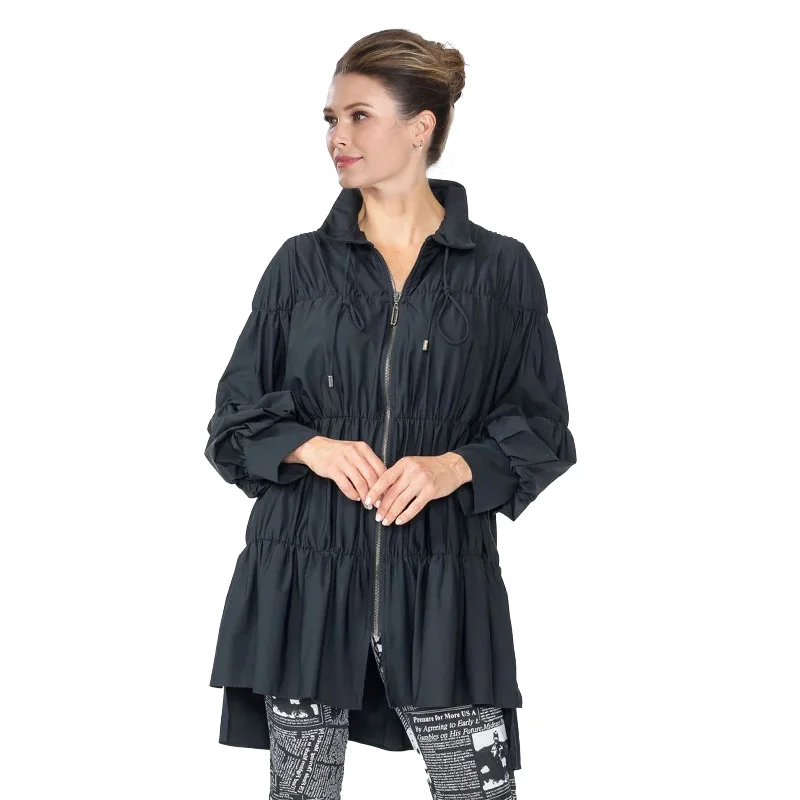 IC Collection Zip Front Parachute Jacket in Black 8420J-BLK Print Jacket Jacquard Jacket Embroidered Jacket IC Collection Zip Front Parachute Jacket in Black 8420J-BLK Print Jacket Jacquard Jacket Embroidered Jacket