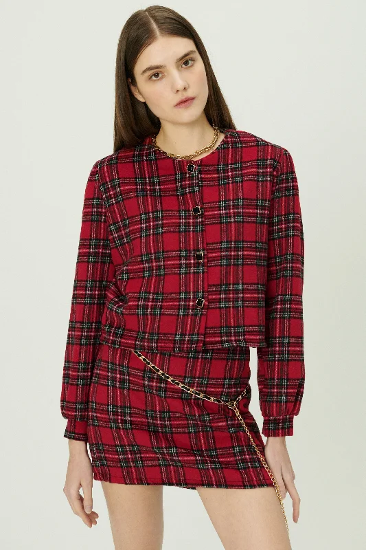 Jasper Collarless Jacket in Plaid Appliqued Jacket Beaded Jacket Sequined Jacket