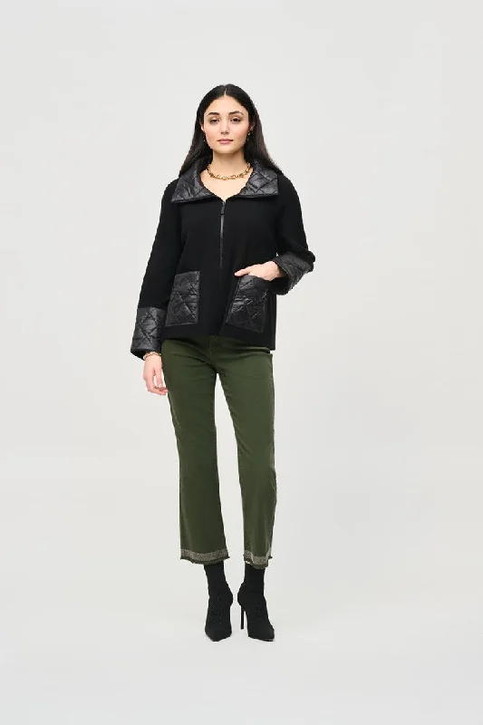 Joseph Ribkoff Black Sweater Knit Zipped Jacket Stand-Up Collar Roll-Neck Collar Turtle Neck Joseph Ribkoff Black Sweater Knit Zipped Jacket Stand-Up Collar Roll-Neck Collar Turtle Neck